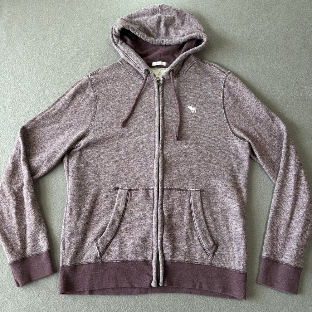 Abercrombie & Fitch Muscle Fit Full Zip Hoodie Mens L Burgundy Moose Logo Y2K